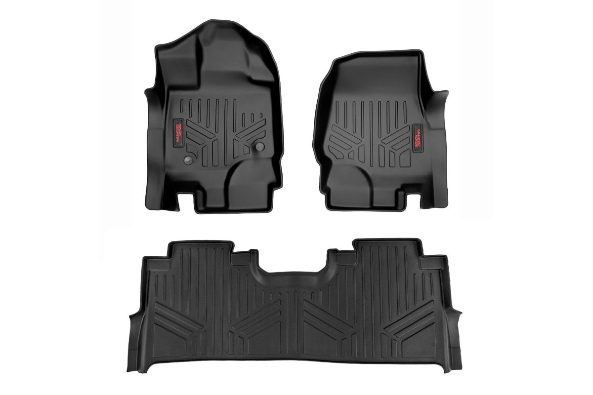 Ford F-150 Lightning Floor Mats - Front + Rear - Rough Country - FR Buckets - '22-'23
